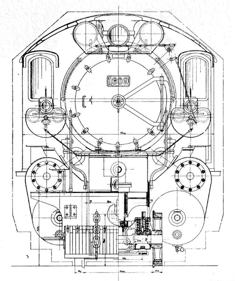 Afb. 3b. Locomotief. Dwarsdoorsnede 1.