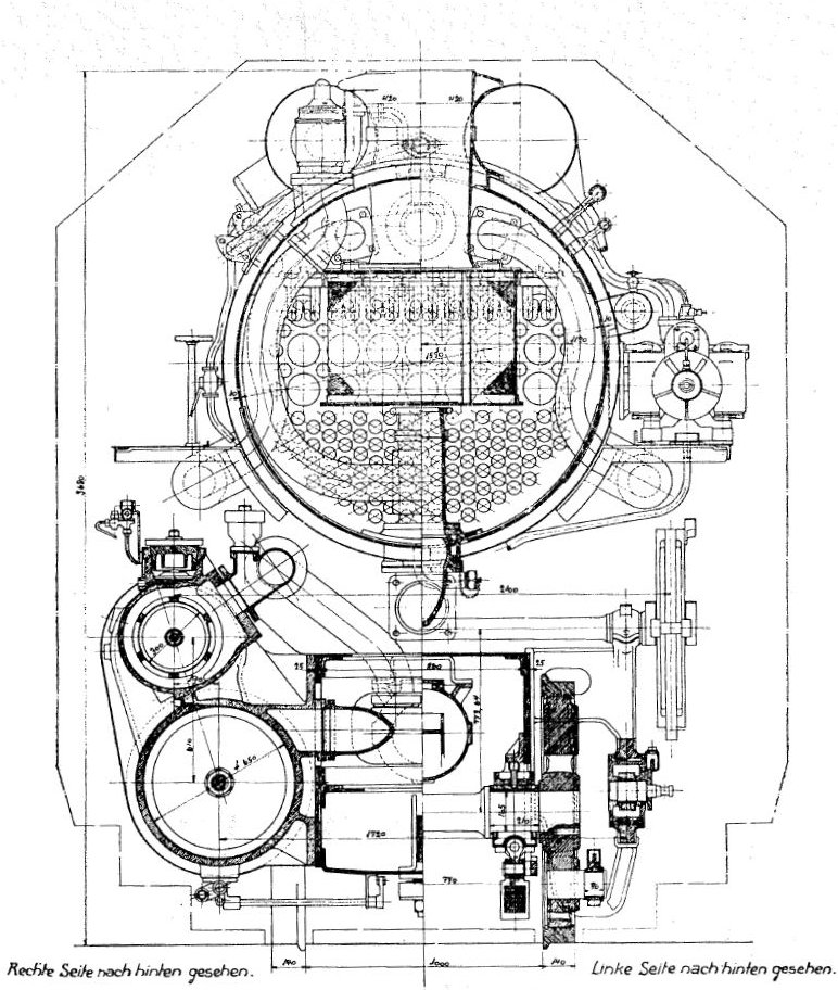 Afb. 3b. Locomotief. Dwarsdoorsnede 2.